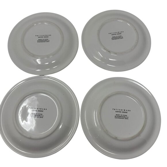 4 Pottery Barn Coffee House Dessert Plates Typewriter Minimalist White Black - Picture 5 of 9